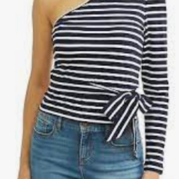 Sofia Vergara One Shoulder Striped Top with tie waist NWT M - Picture 2 of 6